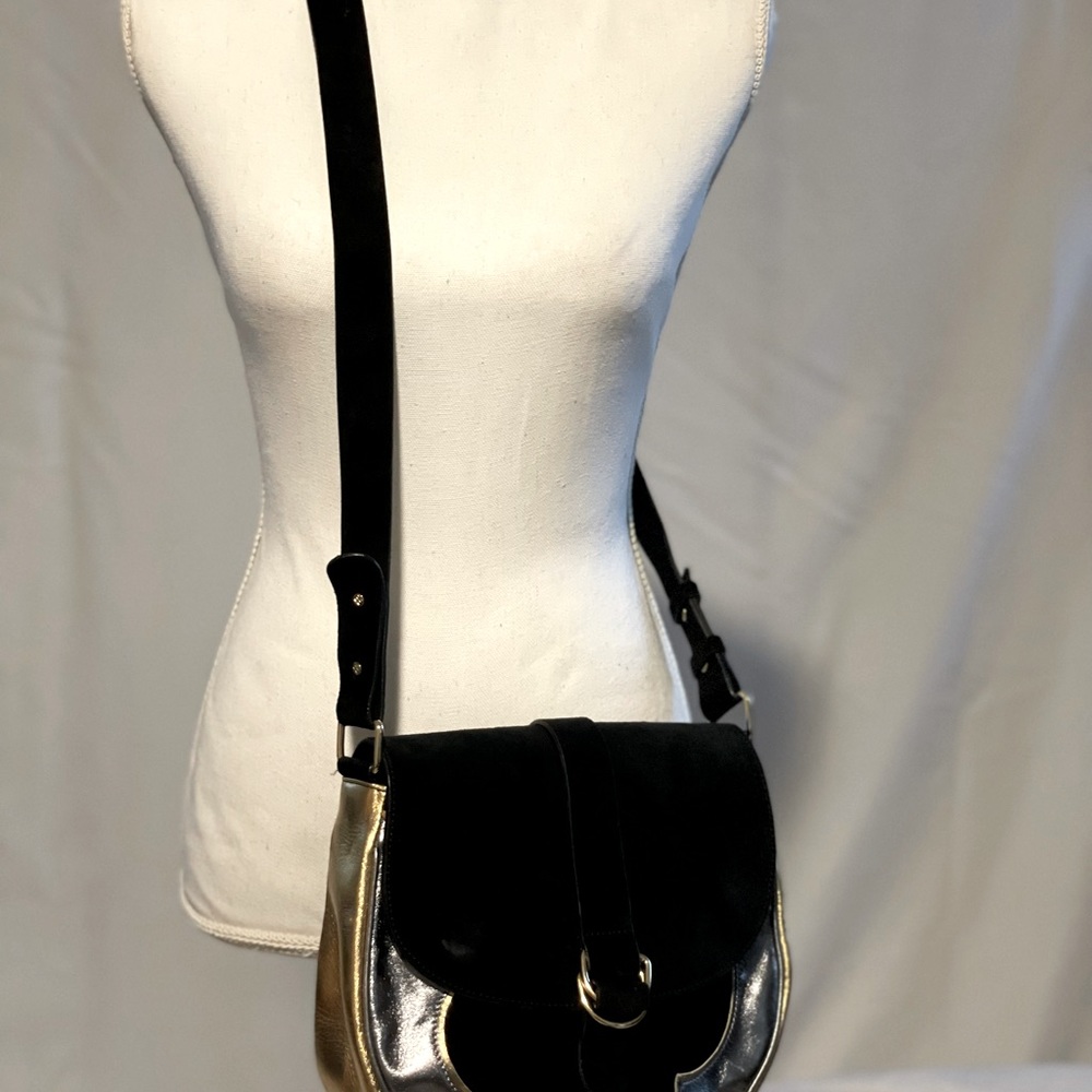 BCBG black suede gold and silver purse - Picture 2 of 7